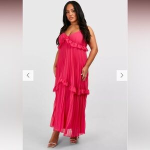 Boohoo - Plus Chiffon Puff Sleeve Midi Skater Dress